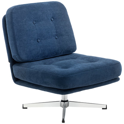 Chenille Swivel Lounge Chair, Extra-Wide Accent Armchair with Metal Legs, Modern Upholstered Chair for Living Room & Bedroom — Dark Blue