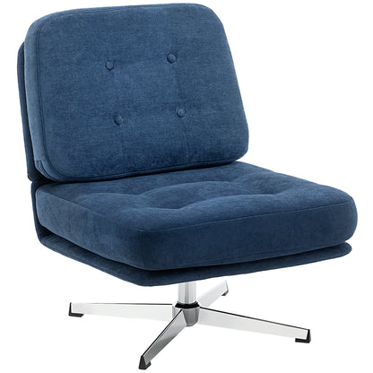Chenille Swivel Lounge Chair, Extra-Wide Accent Armchair with Metal Legs, Modern Upholstered Chair for Living Room & Bedroom — Dark Blue