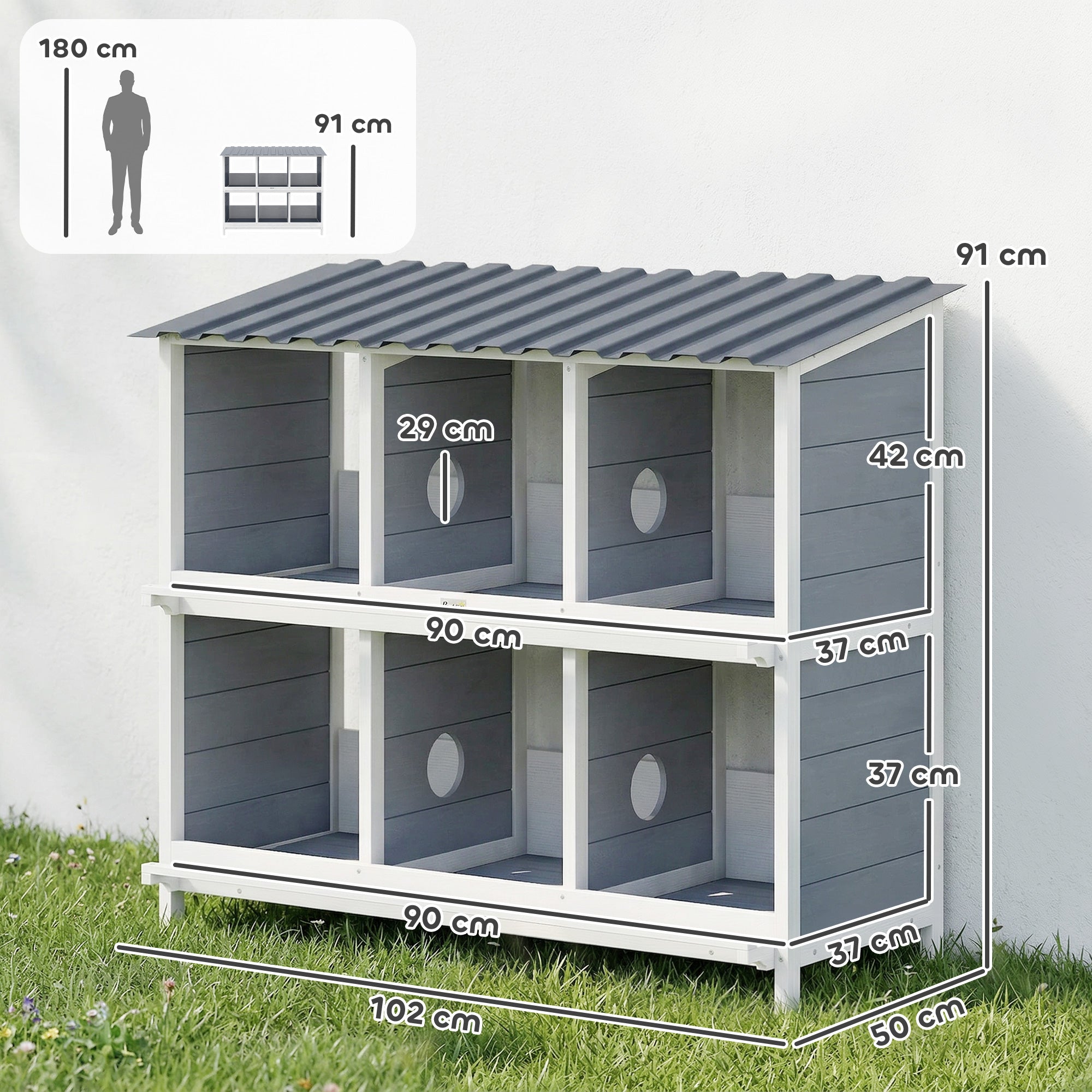 Elevated Wooden Nesting Box for Chickens — 6 Compartments & 4 Perches, 40.2×19.7×35.8 in, Gray