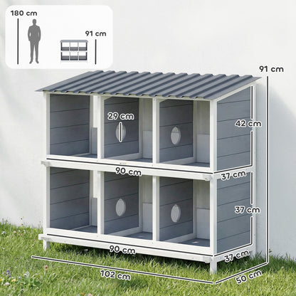 Elevated Wooden Nesting Box for Chickens — 6 Compartments & 4 Perches, 40.2×19.7×35.8 in, Gray