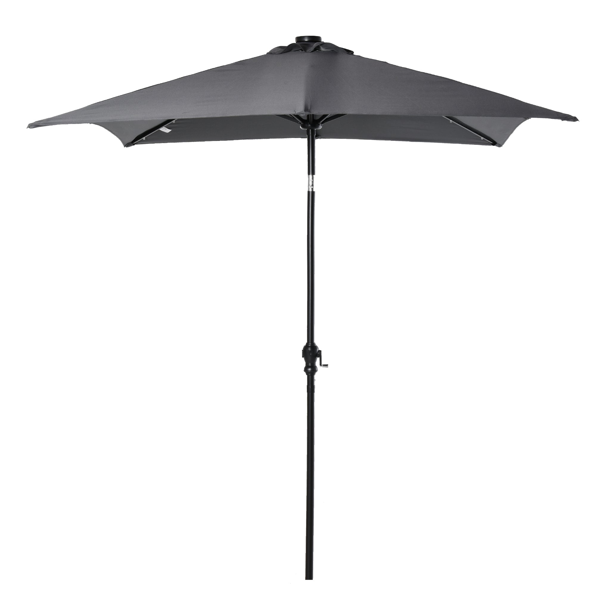 Garden Umbrella 268x205x248 cm Outdoor Terrace Umbrella with 45° Tilt Roof LED Solar Lights Steel Pole and Crank Parasol for Patio Terrace Dark Gray