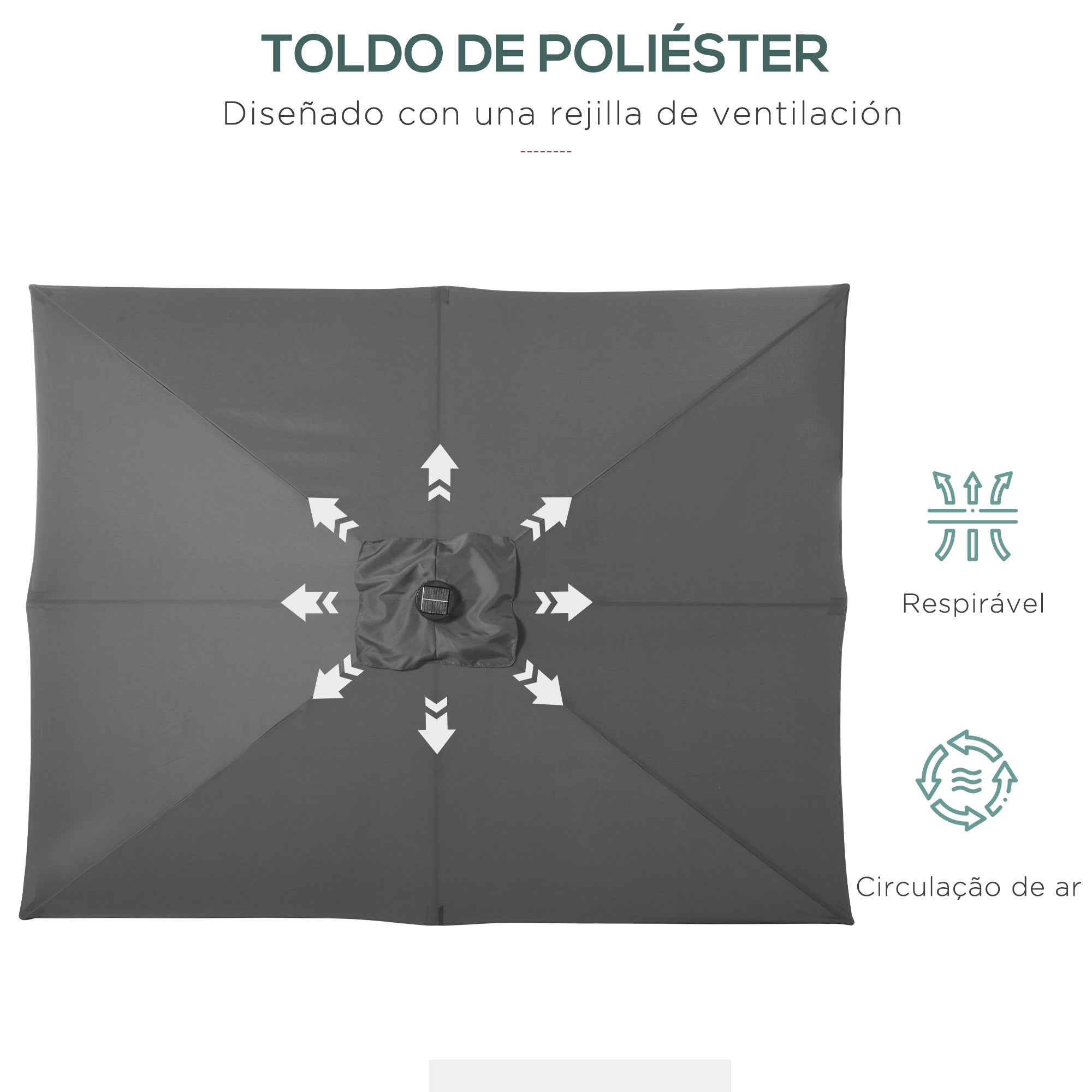 Garden Umbrella 268x205x248 cm Outdoor Terrace Umbrella with 45° Tilt Roof LED Solar Lights Steel Pole and Crank Parasol for Patio Terrace Dark Gray