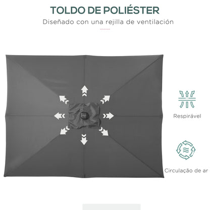 Garden Umbrella 268x205x248 cm Outdoor Terrace Umbrella with 45° Tilt Roof LED Solar Lights Steel Pole and Crank Parasol for Patio Terrace Dark Gray