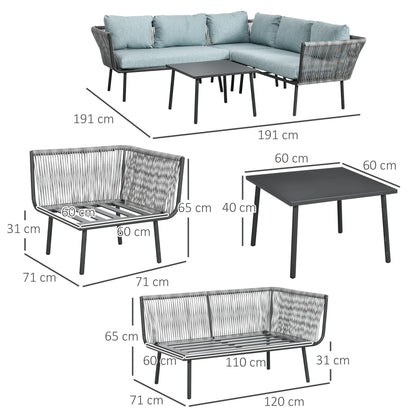 4-piece Rattan Garden Furniture Set, Seating Set with Cushions, Set with 2 Double Sofas, 1 Corner Sofa, 1 Coffee Table, Garden Set for Balcony, Patio, Aluminum+Polyester, Grey