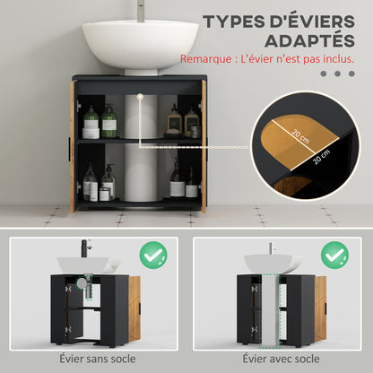 Under Sink Bathroom Cabinet 2 Doors with Adjustable Shelf Storage Cupboard for Washbasin 60 x 30 x 60 cm Anthracite Grey and Wood effect