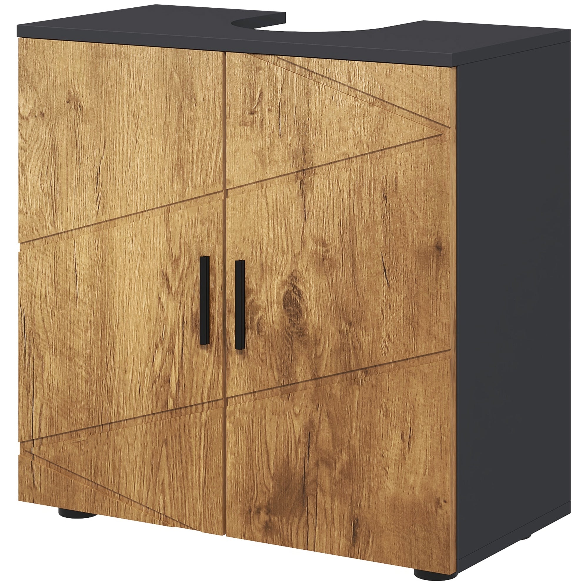 Under Sink Bathroom Cabinet 2 Doors with Adjustable Shelf Storage Cupboard for Washbasin 60 x 30 x 60 cm Anthracite Grey and Wood effect