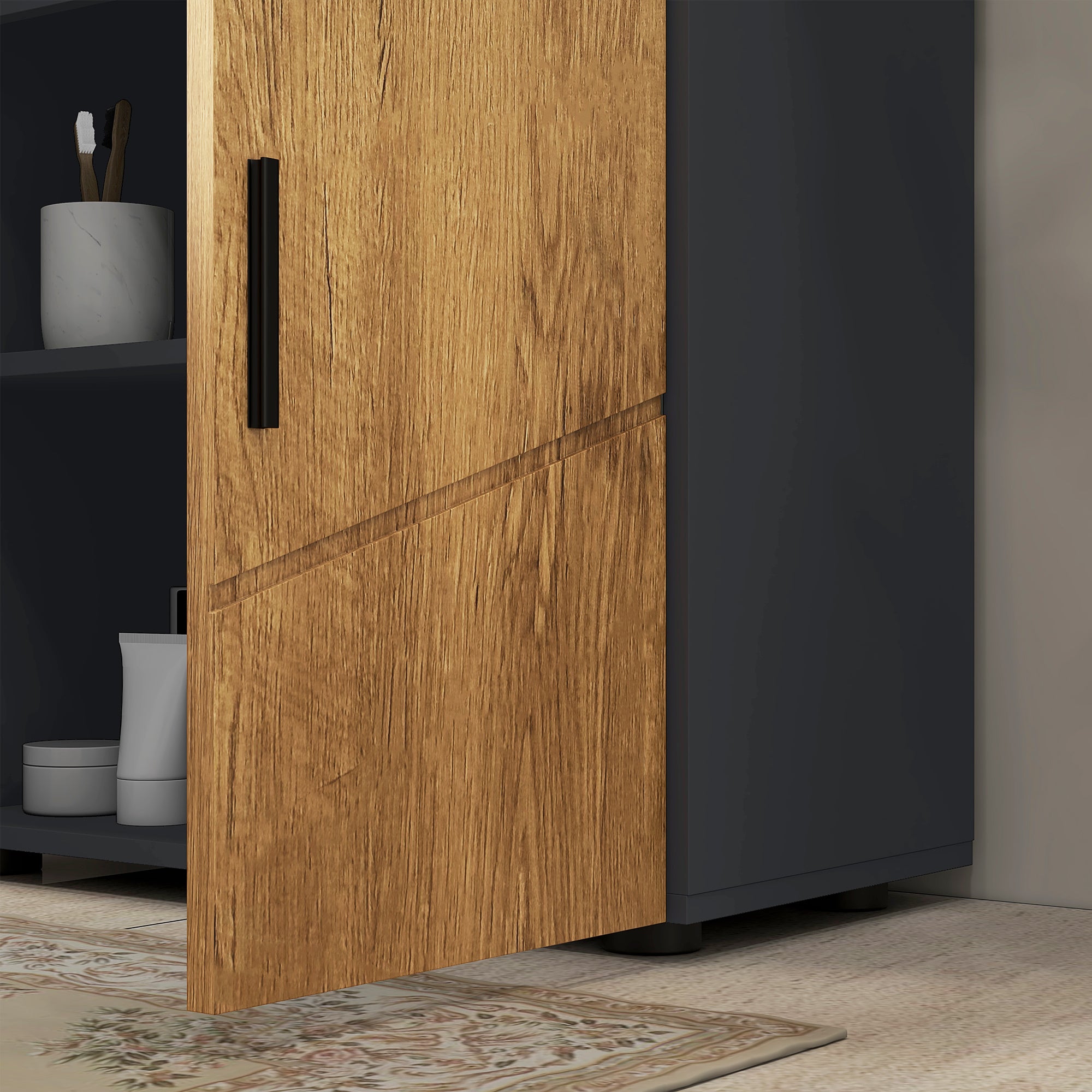 Under Sink Bathroom Cabinet 2 Doors with Adjustable Shelf Storage Cupboard for Washbasin 60 x 30 x 60 cm Anthracite Grey and Wood effect