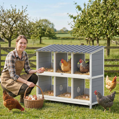 Elevated Wooden Nesting Box for Chickens — 6 Compartments & 4 Perches, 40.2×19.7×35.8 in, Gray