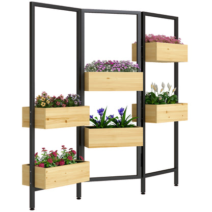 Foldable Vertical Planter & Trellis — 6 Wooden Planters with Drainage, Steel Room Divider for Patio, Balcony & Indoor (45.7 x 7.9 x 44.1 in)