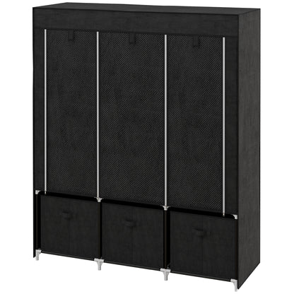 Wardrobe Fabric Wardrobe with Clothes Rail, Drawers, Zipper Foldable Wardrobe for Bedroom, Dressing Room, 125 x 43 x 162.5 cm, Black