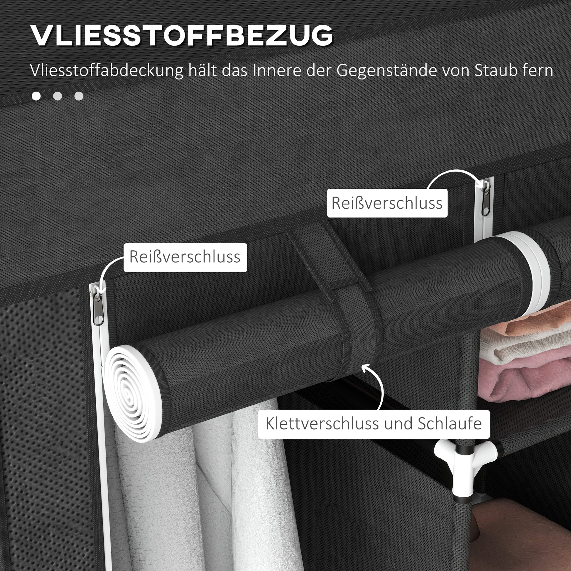 Wardrobe Fabric Wardrobe with Clothes Rail, Drawers, Zipper Foldable Wardrobe for Bedroom, Dressing Room, 125 x 43 x 162.5 cm, Black