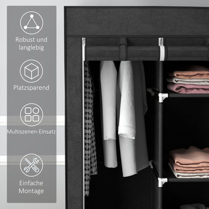 Wardrobe Fabric Wardrobe with Clothes Rail, Drawers, Zipper Foldable Wardrobe for Bedroom, Dressing Room, 125 x 43 x 162.5 cm, Black