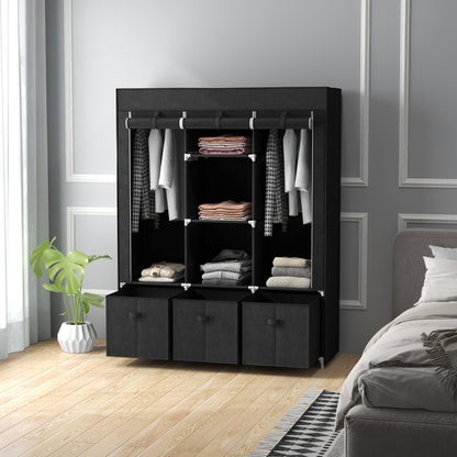 Wardrobe Fabric Wardrobe with Clothes Rail, Drawers, Zipper Foldable Wardrobe for Bedroom, Dressing Room, 125 x 43 x 162.5 cm, Black