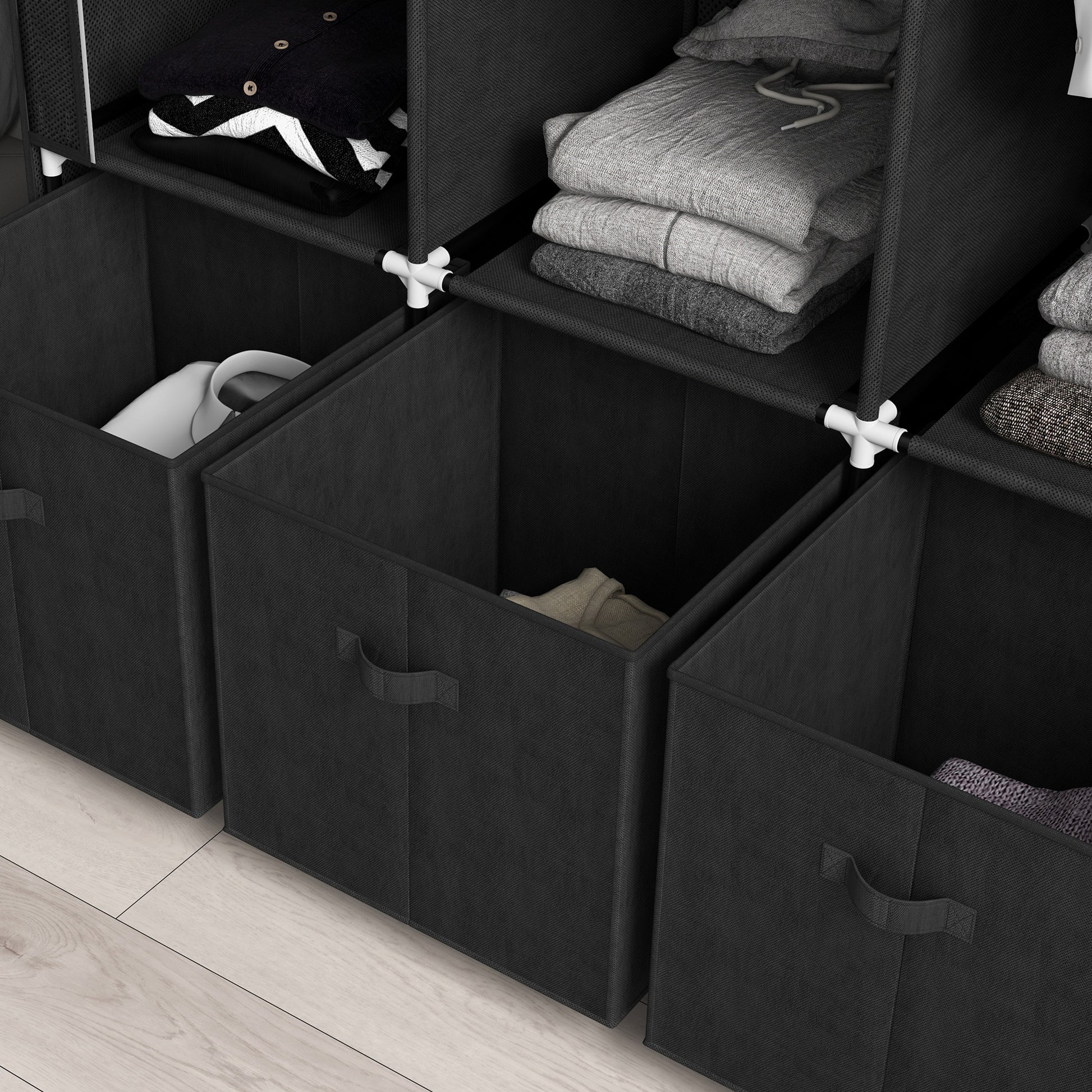 Wardrobe Fabric Wardrobe with Clothes Rail, Drawers, Zipper Foldable Wardrobe for Bedroom, Dressing Room, 125 x 43 x 162.5 cm, Black
