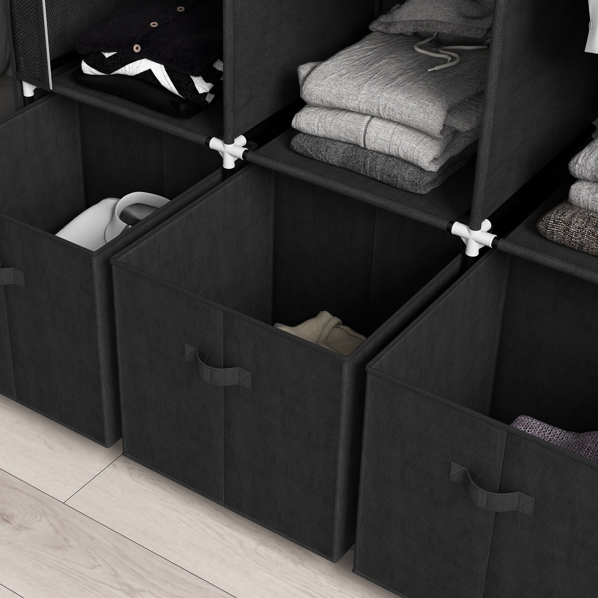 Wardrobe Fabric Wardrobe with Clothes Rail, Drawers, Zipper Foldable Wardrobe for Bedroom, Dressing Room, 125 x 43 x 162.5 cm, Black