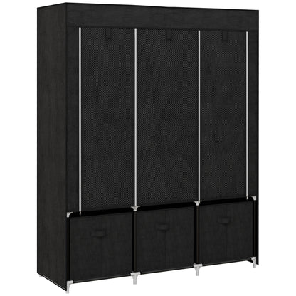 Wardrobe Fabric Wardrobe with Clothes Rail, Drawers, Zipper Foldable Wardrobe for Bedroom, Dressing Room, 125 x 43 x 162.5 cm, Black