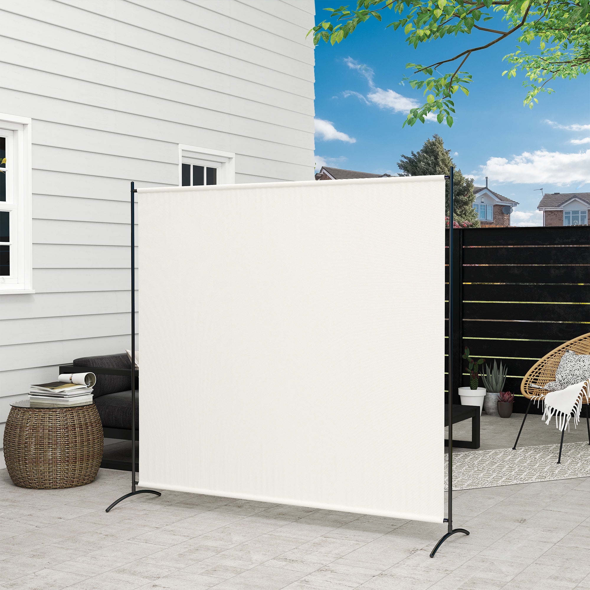 Single-Panel Outdoor Privacy Screen, UV30+ Water-Resistant Panel, Stable Base, Beige (71 x 19.7 x 71 in)