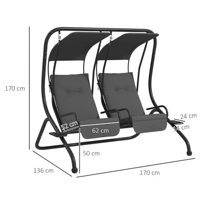 2-Seater Hollywood Swing Garden Swing with Sun Canopy Garden Steel Light Gray 170 x 136 x 170 cm