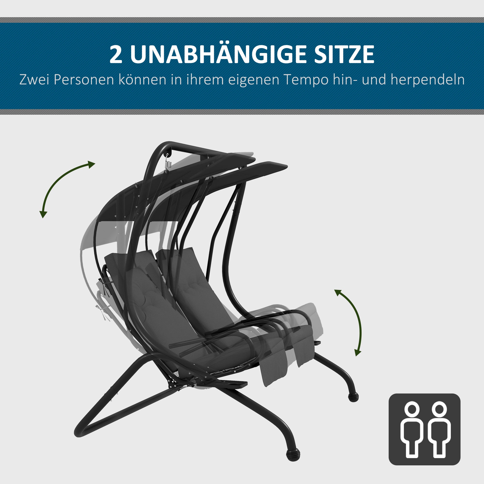 2-Seater Hollywood Swing Garden Swing with Sun Canopy Garden Steel Light Gray 170 x 136 x 170 cm