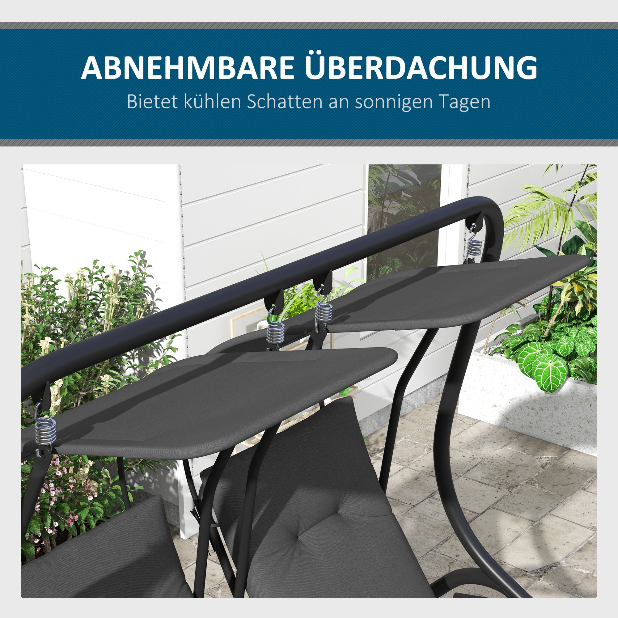 2-Seater Hollywood Swing Garden Swing with Sun Canopy Garden Steel Light Gray 170 x 136 x 170 cm