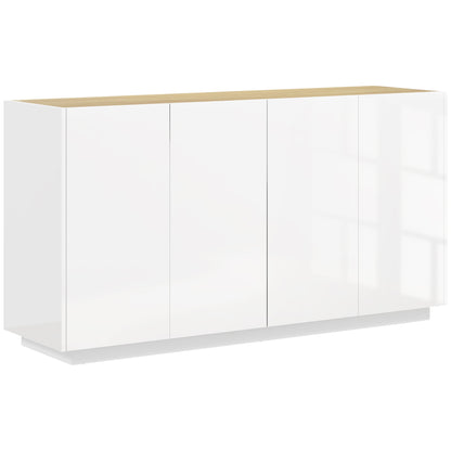 Dining Room Buffet, Kitchen Buffet, with 4 Soft-Close Doors and Adjustable Shelves, 140 x 40 x 75 cm, High Gloss White