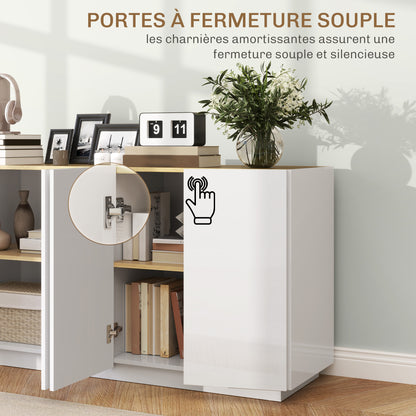 Dining Room Buffet, Kitchen Buffet, with 4 Soft-Close Doors and Adjustable Shelves, 140 x 40 x 75 cm, High Gloss White