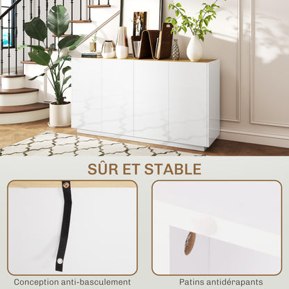 Dining Room Buffet, Kitchen Buffet, with 4 Soft-Close Doors and Adjustable Shelves, 140 x 40 x 75 cm, High Gloss White