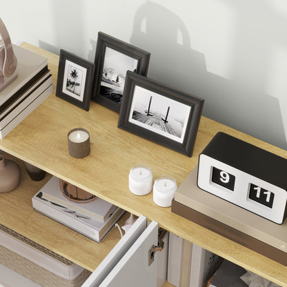 Dining Room Buffet, Kitchen Buffet, with 4 Soft-Close Doors and Adjustable Shelves, 140 x 40 x 75 cm, High Gloss White