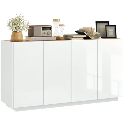 Dining Room Buffet, Kitchen Buffet, with 4 Soft-Close Doors and Adjustable Shelves, 140 x 40 x 75 cm, High Gloss White
