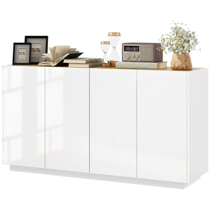 Dining Room Buffet, Kitchen Buffet, with 4 Soft-Close Doors and Adjustable Shelves, 140 x 40 x 75 cm, High Gloss White