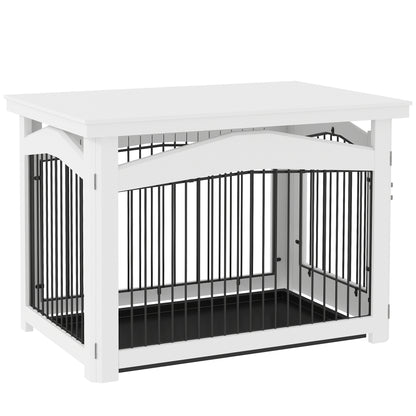 Medium Dog Crate 3-in-1 Side Table Dog Barrier with Lockable Door Removable Top Panel and Removable Tray 82.5x57.5x59.5 cm White