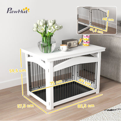 Medium Dog Crate 3-in-1 Side Table Dog Barrier with Lockable Door Removable Top Panel and Removable Tray 82.5x57.5x59.5 cm White