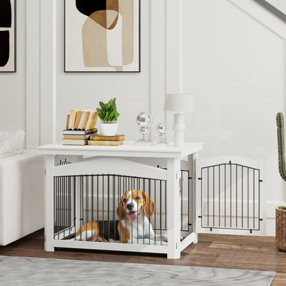 Medium Dog Crate 3-in-1 Side Table Dog Barrier with Lockable Door Removable Top Panel and Removable Tray 82.5x57.5x59.5 cm White