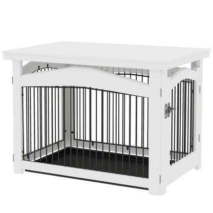 Medium Dog Crate 3-in-1 Side Table Dog Barrier with Lockable Door Removable Top Panel and Removable Tray 82.5x57.5x59.5 cm White