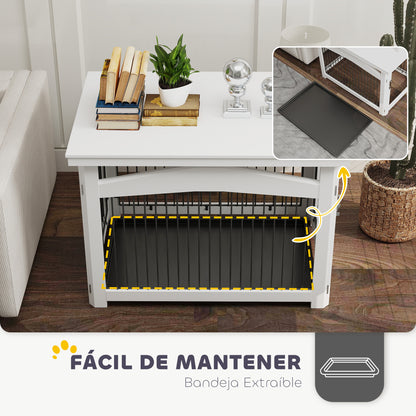 Medium Dog Crate 3-in-1 Side Table Dog Barrier with Lockable Door Removable Top Panel and Removable Tray 82.5x57.5x59.5 cm White