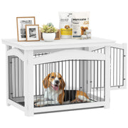 Medium Dog Crate 3-in-1 Side Table Dog Barrier with Lockable Door Removable Top Panel and Removable Tray 82.5x57.5x59.5 cm White