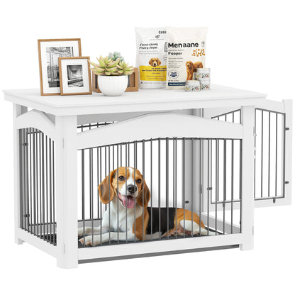 Medium Dog Crate 3-in-1 Side Table Dog Barrier with Lockable Door Removable Top Panel and Removable Tray 82.5x57.5x59.5 cm White