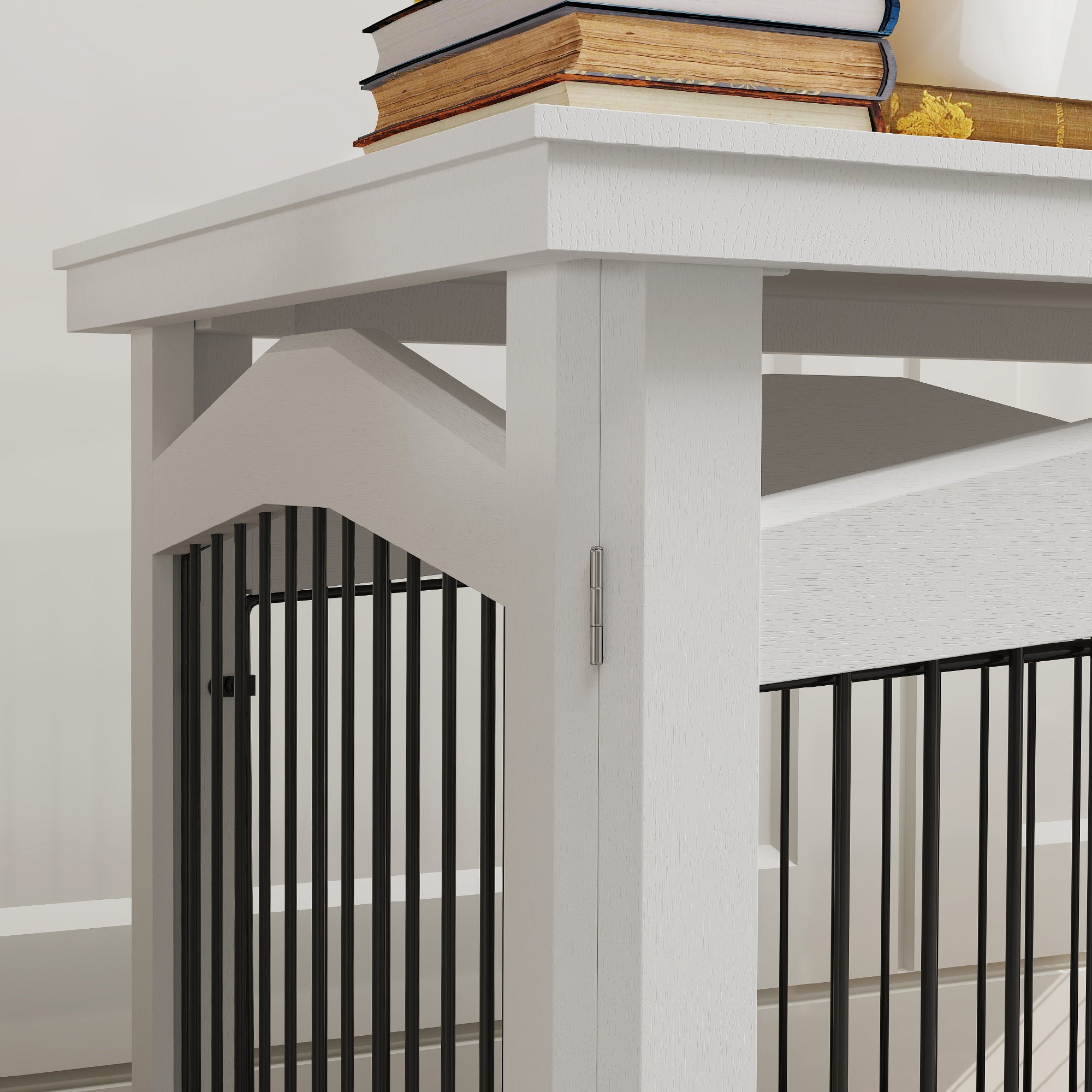 Medium Dog Crate 3-in-1 Side Table Dog Barrier with Lockable Door Removable Top Panel and Removable Tray 82.5x57.5x59.5 cm White