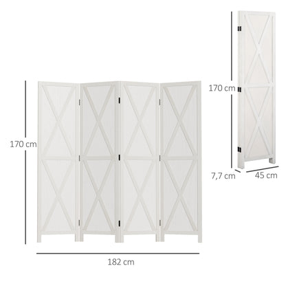 4 Panel Divider 182x170 cm Folding Room Divider Separator for Living Room Bedroom Office White