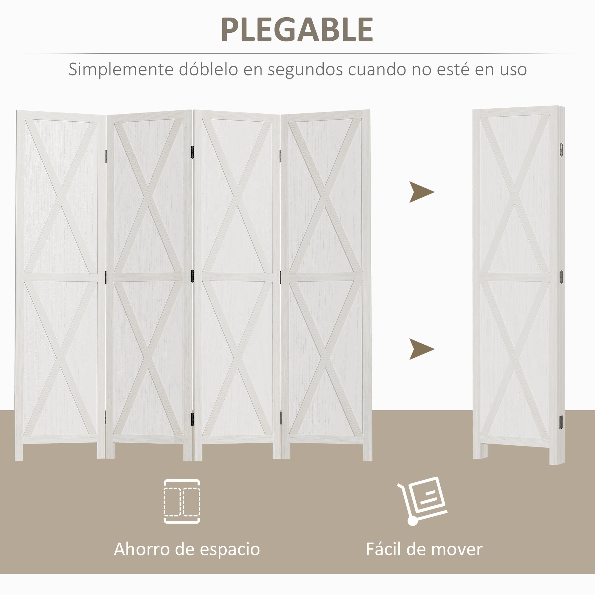 4 Panel Divider 182x170 cm Folding Room Divider Separator for Living Room Bedroom Office White