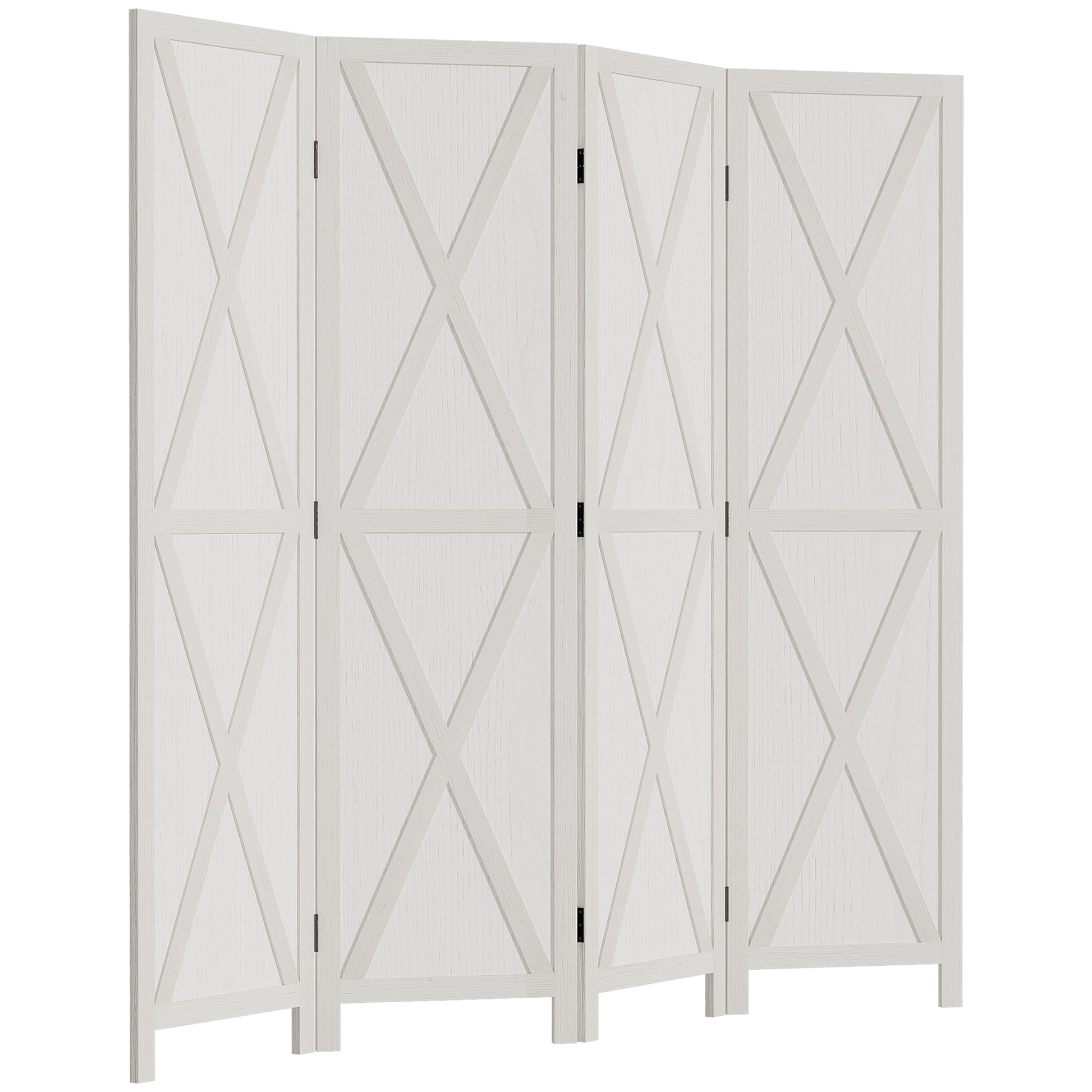4 Panel Divider 182x170 cm Folding Room Divider Separator for Living Room Bedroom Office White