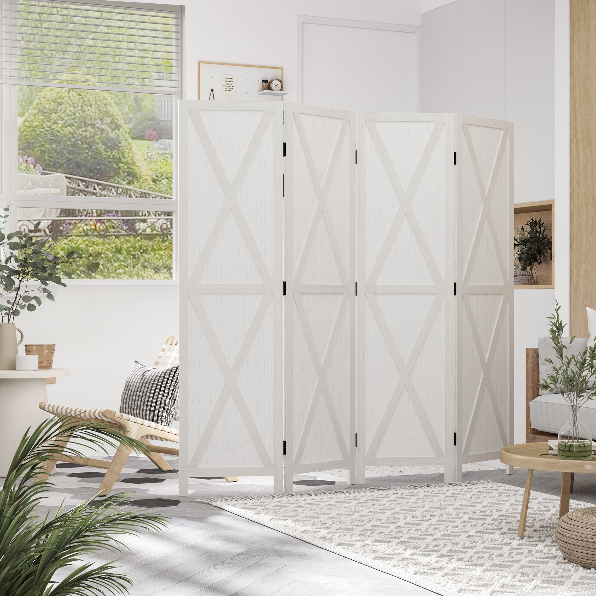 4 Panel Divider 182x170 cm Folding Room Divider Separator for Living Room Bedroom Office White