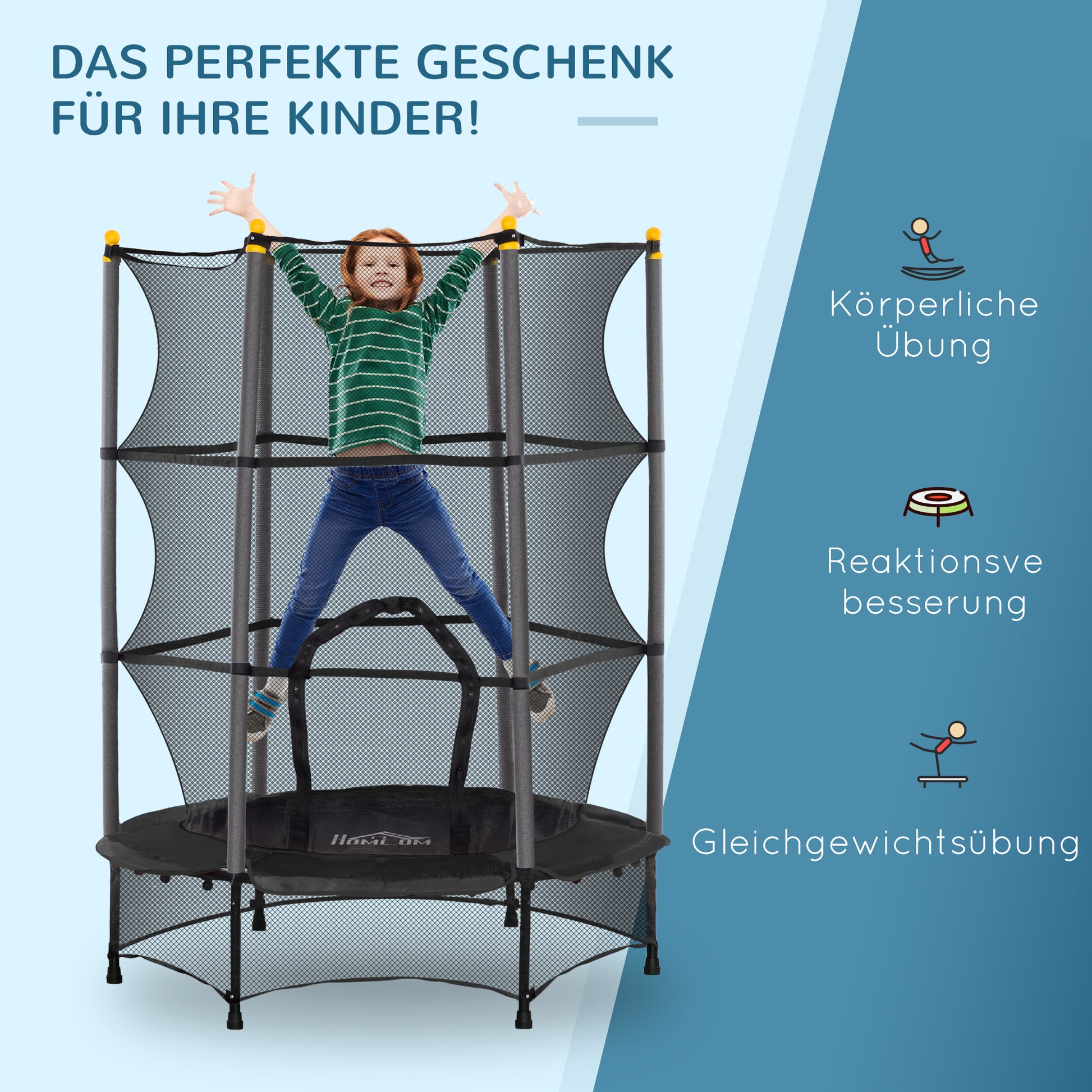 Children's Trampoline Ø140 cm, Trampoline with Safety Net, Edge Cover, Garden Trampoline for Children 3-10 Years, up to 50 kg Load Capacity, Black