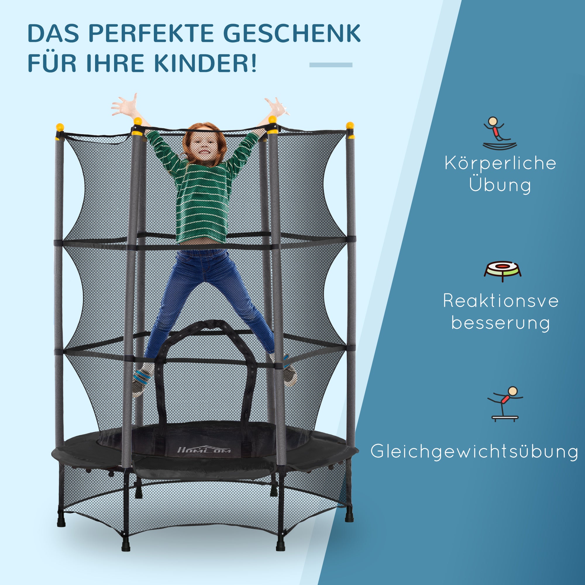 Children's Trampoline Ø140 cm, Trampoline with Safety Net, Edge Cover, Garden Trampoline for Children 3-10 Years, up to 50 kg Load Capacity, Black