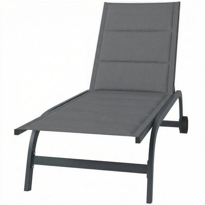 Aluminum Sun Lounger, 6-Position Adjustable Backrest with Wheels, 560 g/m² Textilene & Built-In Padding, Rust-Resistant Recliner for Patio, Pool, Garden, Beach — Dark Gray