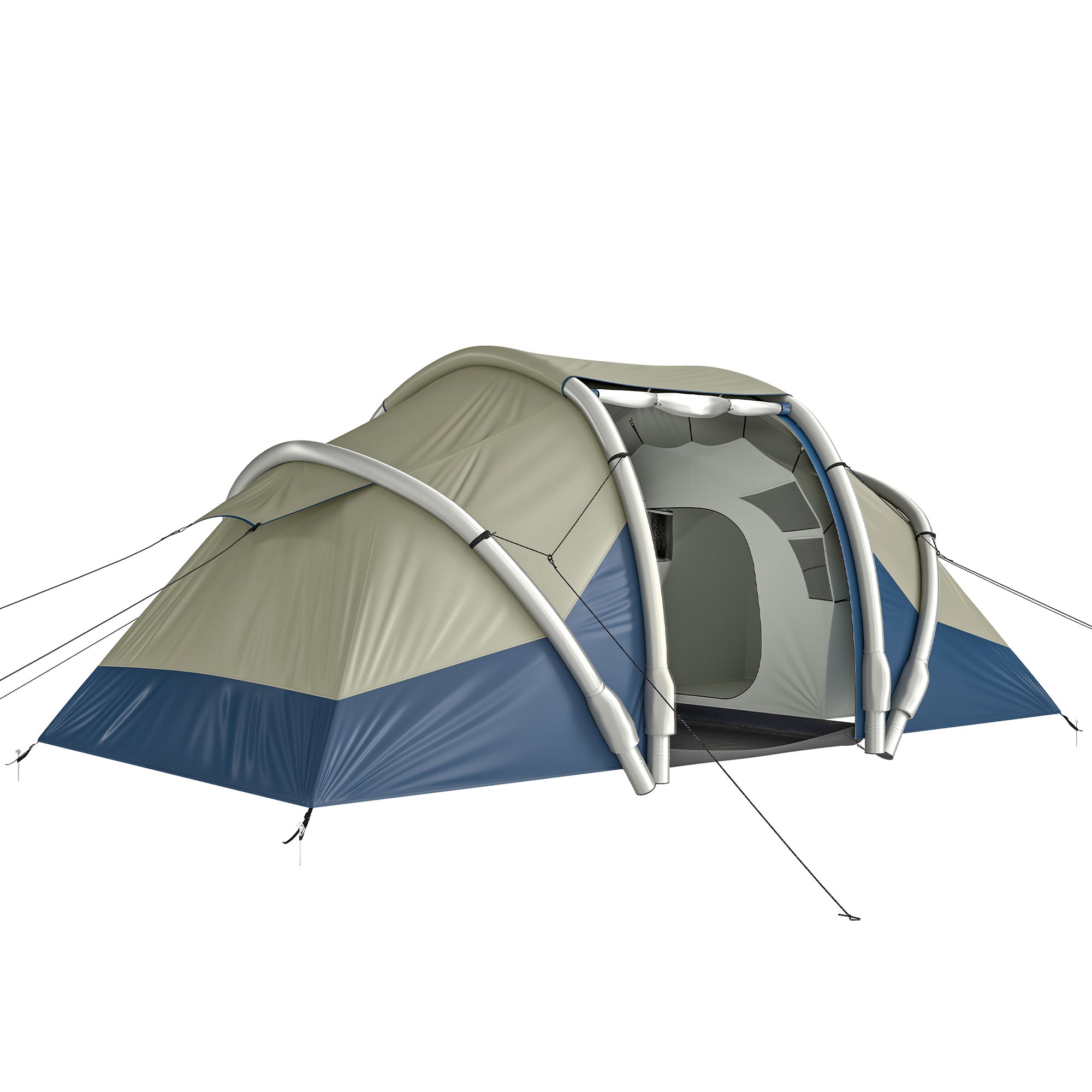 Inflatable 4-Person Tent — Fast Setup Outdoor Camping Tent with Air Pump, 2 Bedrooms, Mesh Windows, Fluorescent Pegs, Front Awning, Waterproof Oxford Fabric