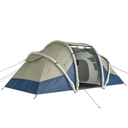 Inflatable 4-Person Tent — Fast Setup Outdoor Camping Tent with Air Pump, 2 Bedrooms, Mesh Windows, Fluorescent Pegs, Front Awning, Waterproof Oxford Fabric