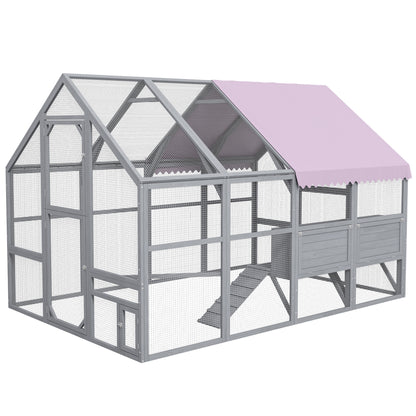 Chicken Coop Run made of wood, 280 x 185.5 x 188 cm Chicken Cage Chicken Enclosure with Door, Nesting Box, Roof, Ramp, Outdoor Enclosure for 8-12 Chickens, Gray