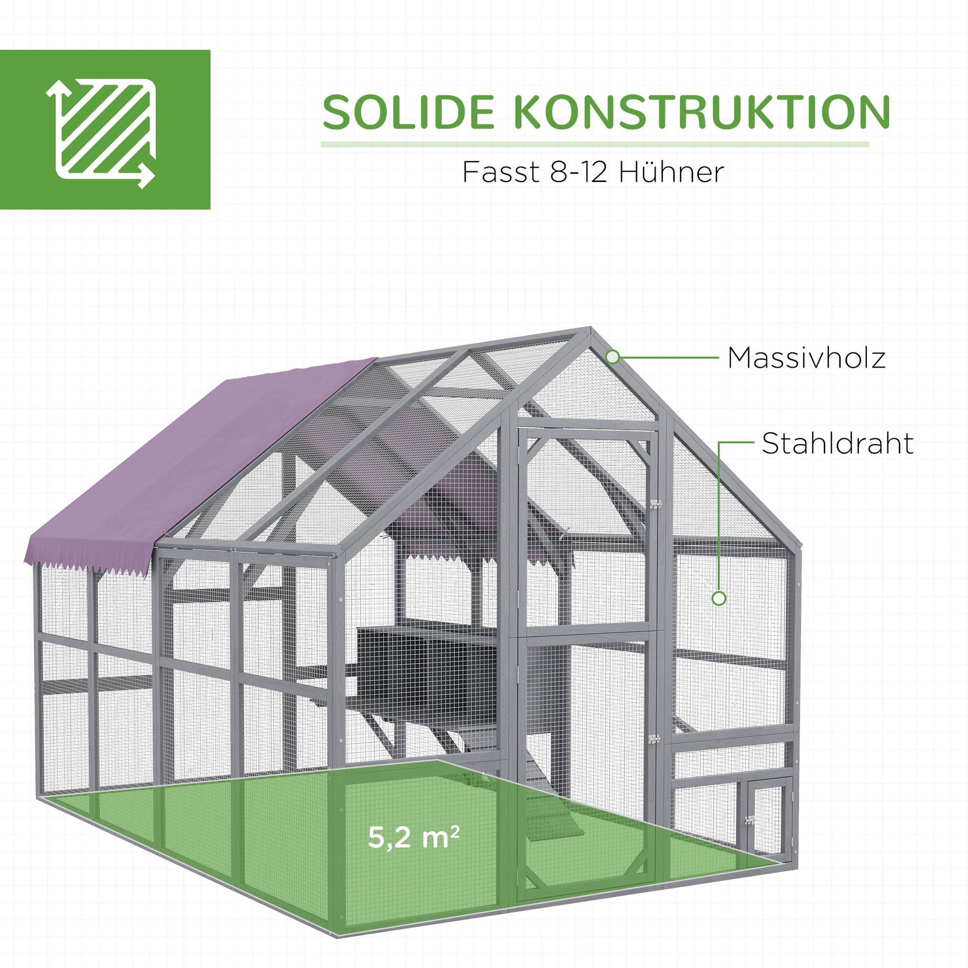 Chicken Coop Run made of wood, 280 x 185.5 x 188 cm Chicken Cage Chicken Enclosure with Door, Nesting Box, Roof, Ramp, Outdoor Enclosure for 8-12 Chickens, Gray