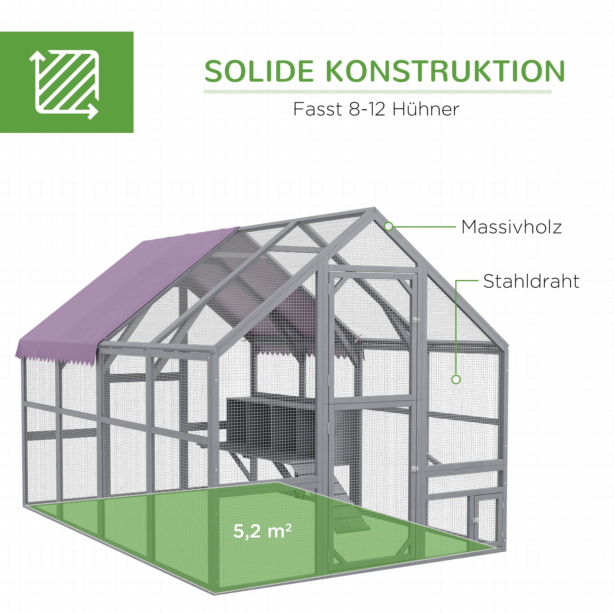 Chicken Coop Run made of wood, 280 x 185.5 x 188 cm Chicken Cage Chicken Enclosure with Door, Nesting Box, Roof, Ramp, Outdoor Enclosure for 8-12 Chickens, Gray